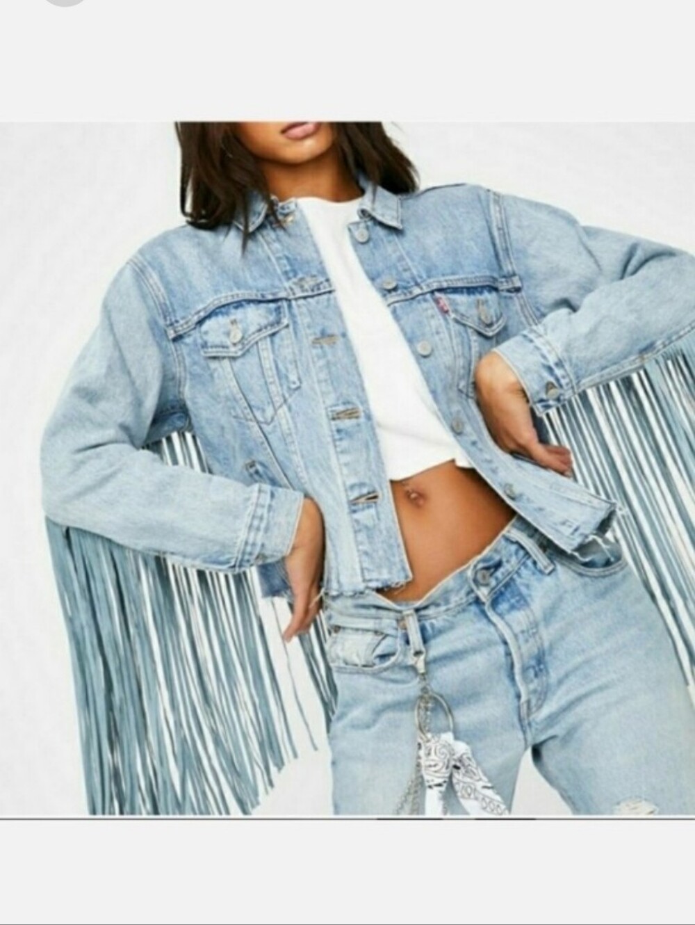 Levis Jacket Fringe Denim Light Wash Western Festival Boho Cowboy Small Size S - Picture 4 of 12